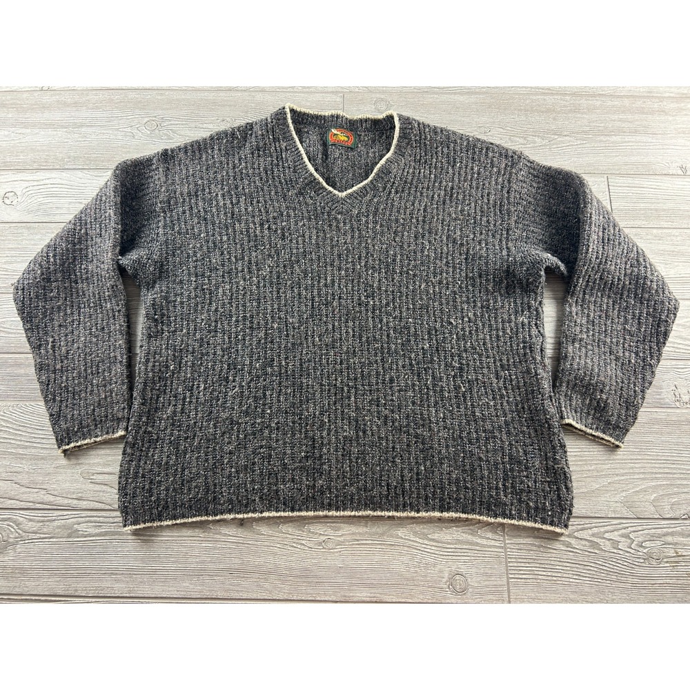 VTG ALPS V-Neck Sweater Mens XXL Gray Speckled Wool Cotton Knit Made in USA